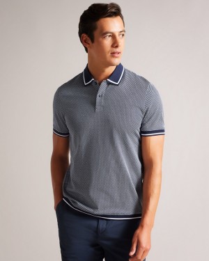 Ted Baker Affric SS Regular Geo Textured Men's Polo Shirt Navy | 523480-OIE