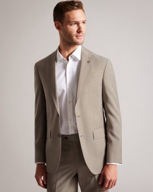 Ted Baker Alconaj Natural Sharkskin Men's Jackets Beige | 165423-MPQ