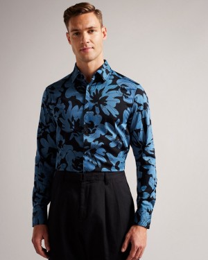 Ted Baker Altlo LS Floral Print Men's Shirts Blue | 034657-UXP