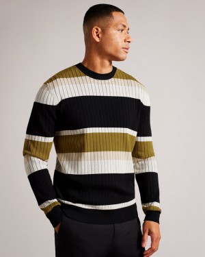 Ted Baker Array LS Regular Striped Crew Neck Men's Sweaters Beige | 902563-IYU