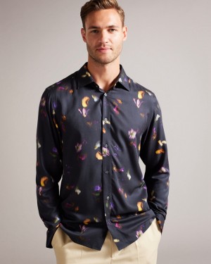 Ted Baker Bari Photographic Floral Men's Shirts Black | 584623-WGR