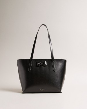 Ted Baker Beanne Bow Detail Leather shopper Women's Tote Bags Black | 236107-QPG