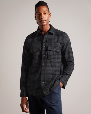 Ted Baker Chieti LS Textured Check Over Men's Shirts Black | 849361-WQU