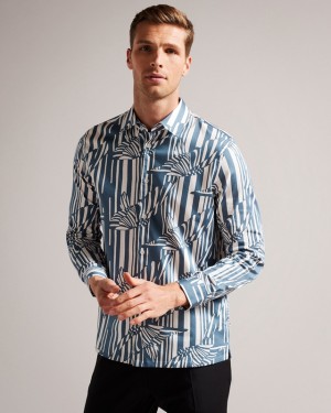 Ted Baker Chorley LS Butterfly Stripe Print Men's Shirts Blue | 521903-SAK