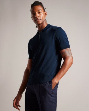 Ted Baker Daldin SS Rayon Zip Men's Polo Shirt Navy | 815906-PJV