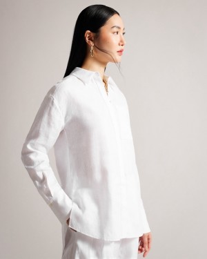 Ted Baker Dorahh Longline Linen Women's Shirts White | 086475-ATK