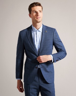 Ted Baker Drydenj Navy Check Men's Suit Navy | 516472-DAS