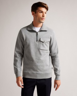 Ted Baker Ecos LS Regular Zip Funnel Neck Men's Sweaters Grey | 501239-HDA