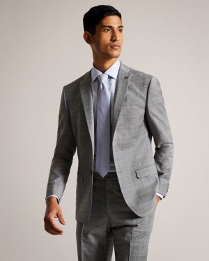 Ted Baker Elgoljs Grey Pow Check Men's Jackets Grey | 917082-RIJ