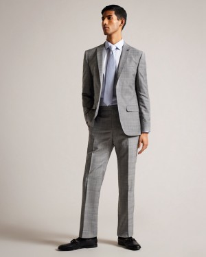 Ted Baker Elgolts Grey Pow Check Men's Pants Grey | 506274-VAM