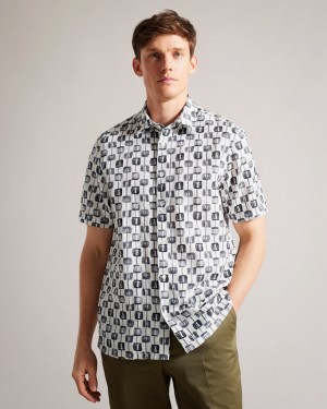 Ted Baker Erice Abstract Geo Print Men's Shirts Black | 083615-XDF