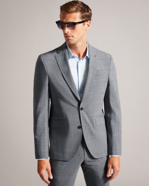 Ted Baker Extonj Pow Check Men's Suit Grey | 341629-CGQ