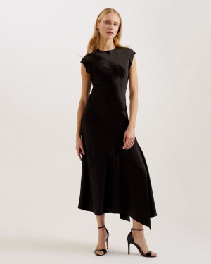 Ted Baker Frasia Asymmetric Midi With Curved Seams Women's Dress Black | 571209-CLI