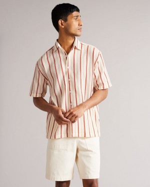 Ted Baker Hillma SS Seersucker Stripe Men's Shirts Pink | 068419-TNF