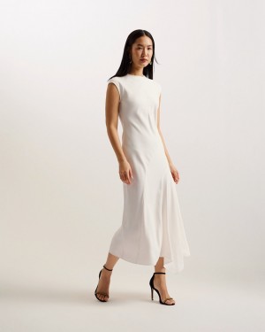 Ted Baker Isparta Asymmetric Midi With Curved Seams Women's Dress White | 215978-HTR