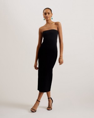 Ted Baker Jesssi Knitted Strapless Bodycon Midi Women's Dress Black | 783219-LXB