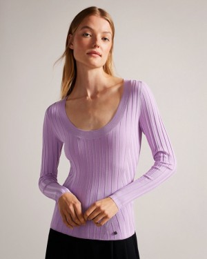 Ted Baker Jolia Rib Engineered Knit Women's Tops Purple | 026847-GAU