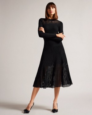 Ted Baker Latinia Organza Ottoman Midi Women's Dress Black | 657132-MWZ