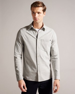 Ted Baker Leyland LS Cotton Jersey Men's Shirts Grey | 349076-FVW