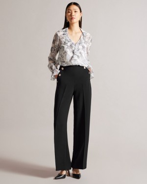 Ted Baker Llaylat High Waisted Wide Leg Twill Women's Pants White | 081295-VON