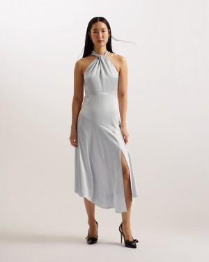 Ted Baker Masae Twist Neck Midi Women's Dress Grey | 049186-RTQ