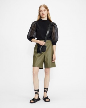 Ted Baker Micaeli Organza Volume Sleeve Women's Tops Black | 140529-DYA