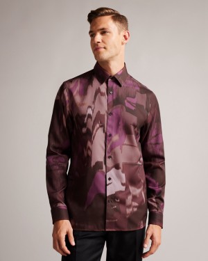 Ted Baker Mordun LS Abstract Butterfly Print Men's Shirts Burgundy | 597682-FWY