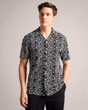 Ted Baker Mulben Short Sleeve Floral Embroidered Men's Shirts White | 019647-QGZ