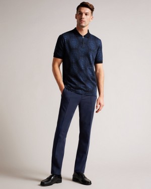 Ted Baker Ono SS Jacquard Distorted Spot Men's Polo Shirt Navy | 208794-RUW