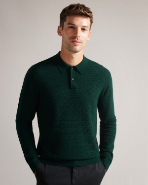 Ted Baker Patter LS Knitted Men's Polo Shirt Green | 965432-NXV