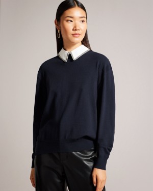 Ted Baker Penniii Mockable with Collar Women's Sweaters Navy | 784125-HOA