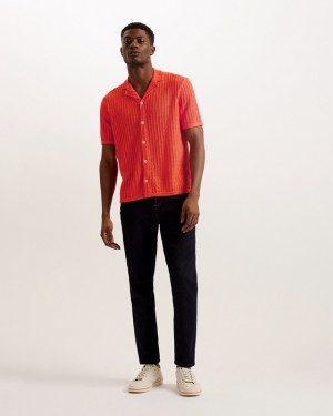 Ted Baker Proof SS Relaxed Fit Knitted Men's Shirts Orange | 723680-VKL