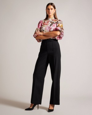 Ted Baker Riyann Wide Leg Flat Front Women's Pants Black | 578260-XGO