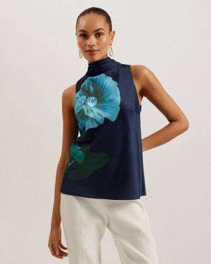 Ted Baker Setsuko Cowl Neck Sleeveless Women's Tops Navy | 582340-YTK