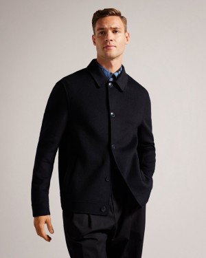 Ted Baker Sharpow Wool Collared Men's Jackets Navy | 107863-MXV