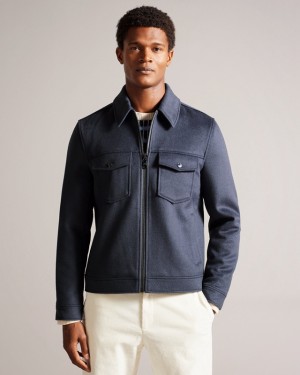 Ted Baker Somerss Zip Thru Wool Trucker Men's Jackets Blue | 038596-BRV