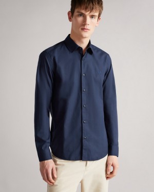 Ted Baker Sonikk LS Tonal Poplin Men's Shirts Navy | 812735-TSD