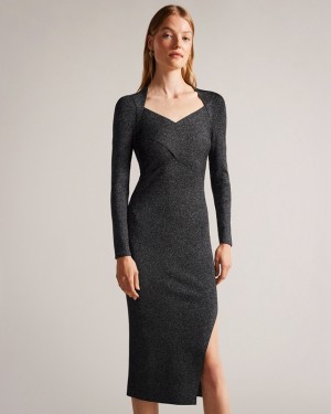 Ted Baker Tabytha Slim Fit Cross Over Knit Women's Dress Black | 784125-RHQ