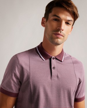 Ted Baker Taigaa SS Regular Striped Panelled Men's Polo Shirt Burgundy | 621843-CVZ