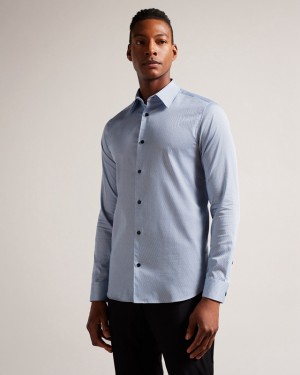 Ted Baker Wanson LS Herringbone Geo Men's Shirts Blue | 290831-SEW