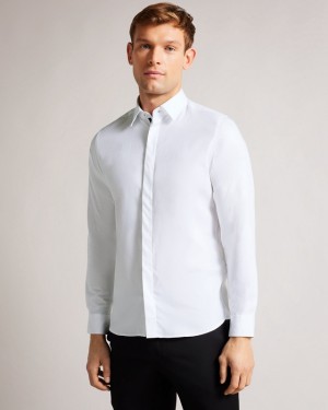 Ted Baker Witone LS Woven HerrinGBone Men's Shirts White | 527693-ZKE