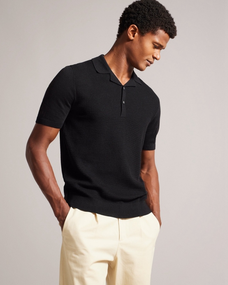 Ted Baker Adio SS Textured Front Men\'s Polo Shirt Black | 458172-WPB