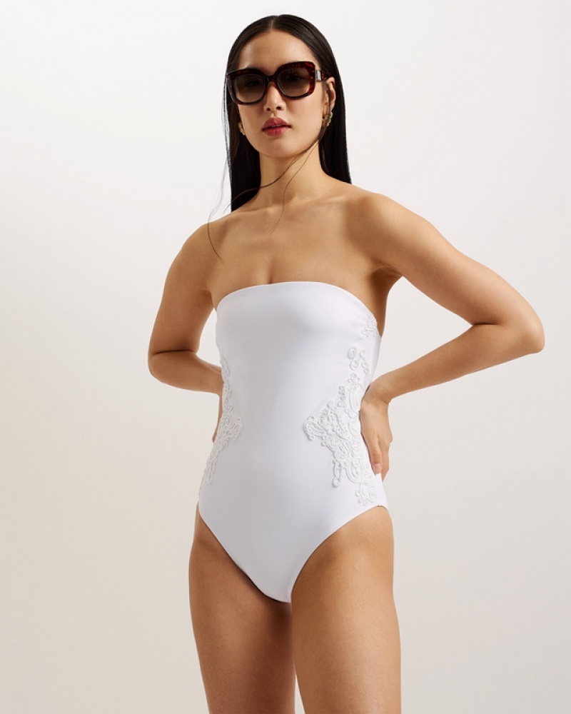 Ted Baker Adyann Embroidered Women's Swimsuits White | 671045-VMY