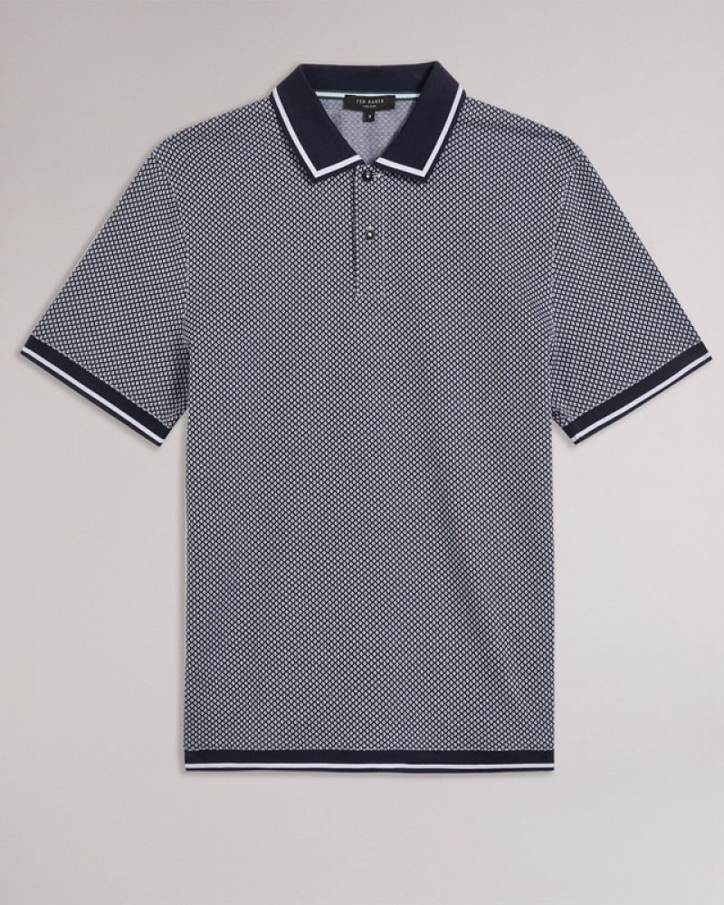 Ted Baker Affric SS Regular Geo Textured Men's Polo Shirt Navy | 523480-OIE