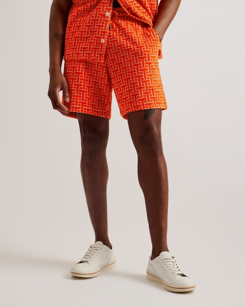 Ted Baker Ainbow Printed Towelling Jersey Men's Shorts Orange | 617928-XIC