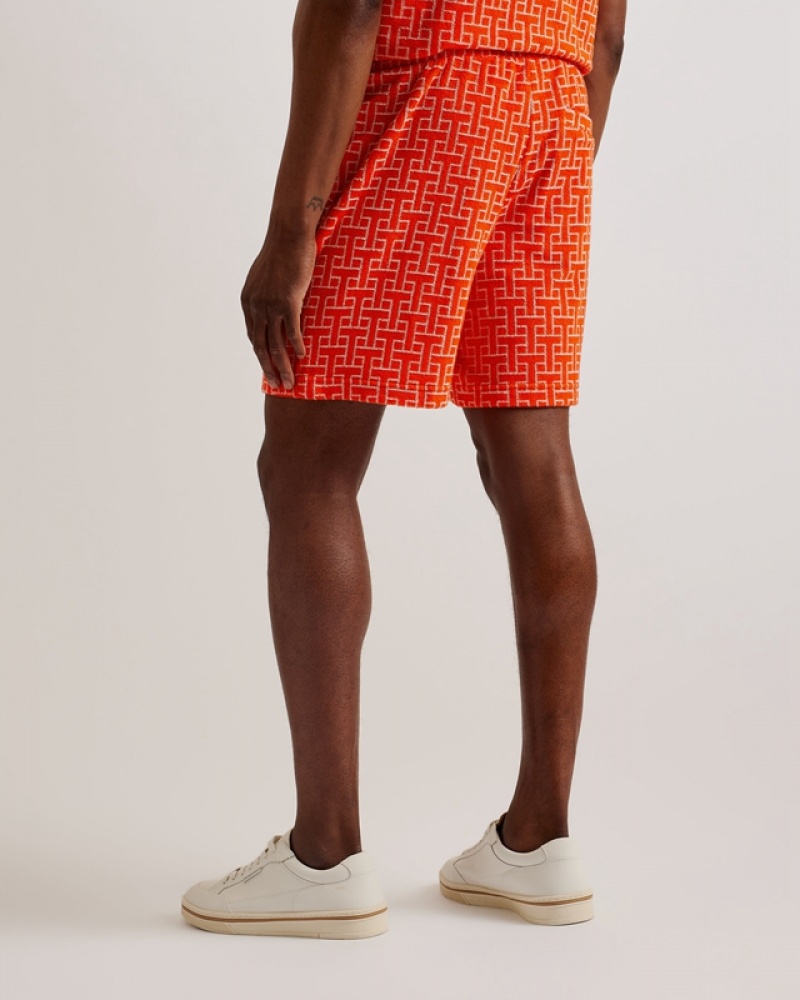 Ted Baker Ainbow Printed Towelling Jersey Men's Shorts Orange | 617928-XIC