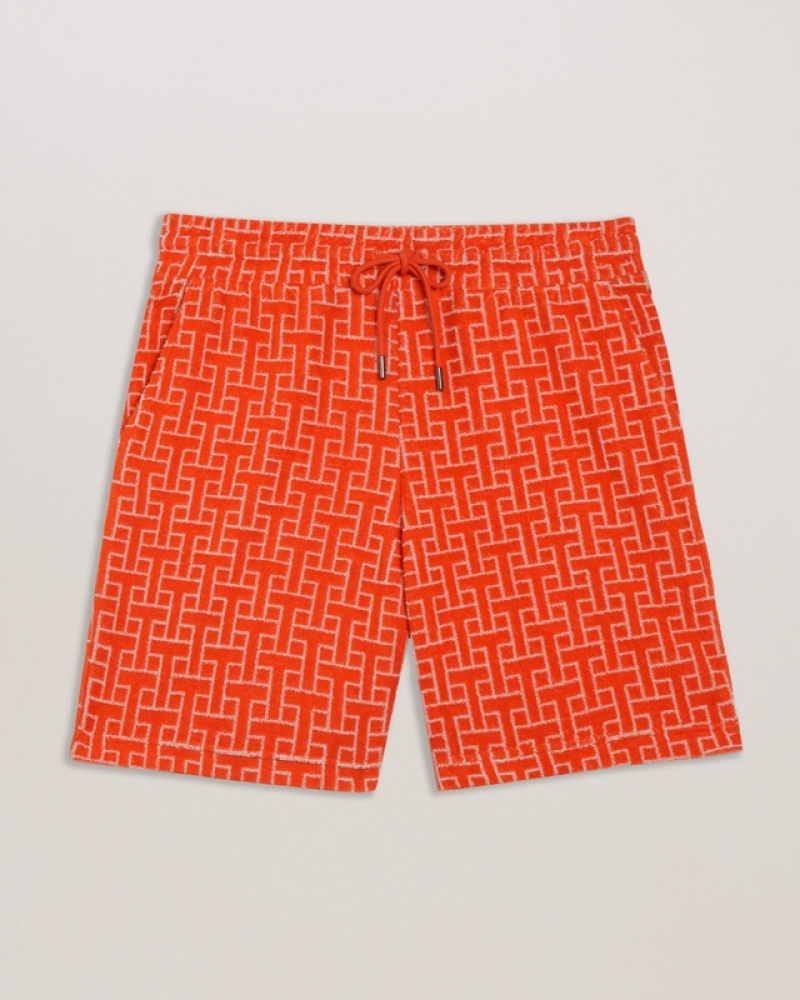 Ted Baker Ainbow Printed Towelling Jersey Men's Shorts Orange | 617928-XIC