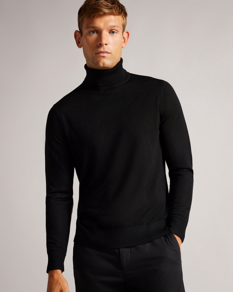 Ted Baker Ainger RWS Merino Wool Roll Neck Men's Sweaters Black | 084127-WNC