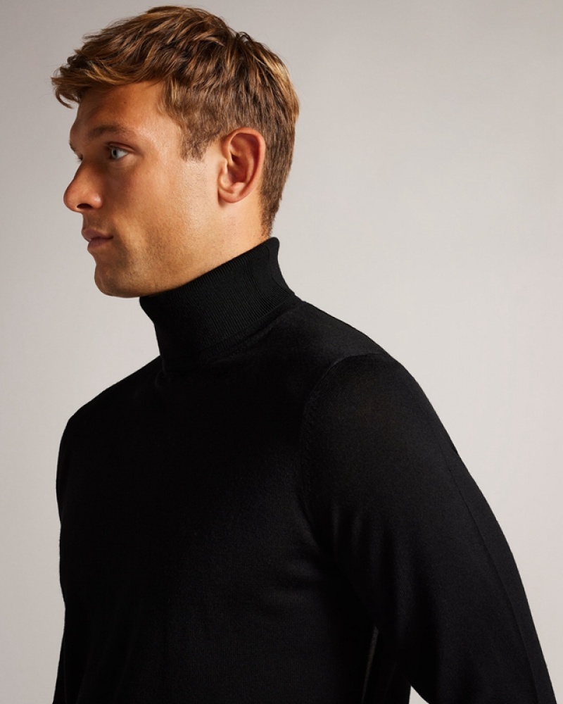 Ted Baker Ainger RWS Merino Wool Roll Neck Men's Sweaters Black | 084127-WNC