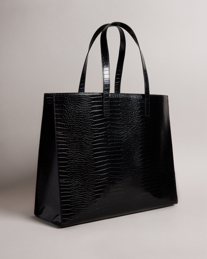 Ted Baker Allicon Mock Croc Icon Women's Tote Bags Black | 275384-JZU